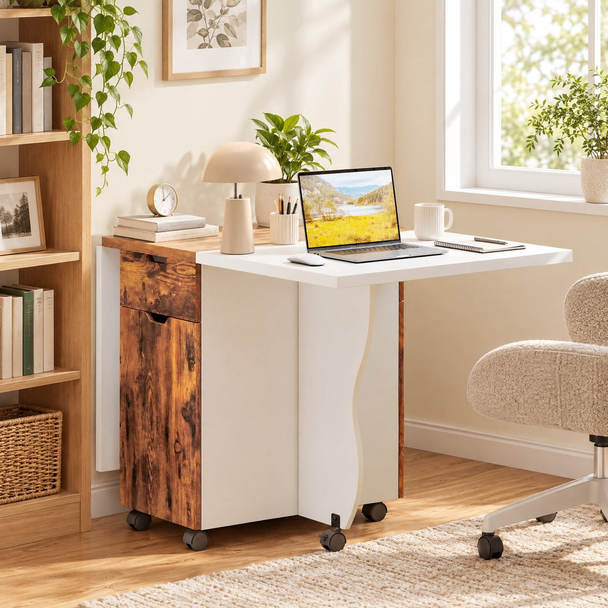Airfind Folding Dining Table 3-in-1 Space-Saving Drop Leaf Kitchen Table with Lockable Wheels, 60 kg Capacity, 63.2 x 27.6 x 29.5 Footprint