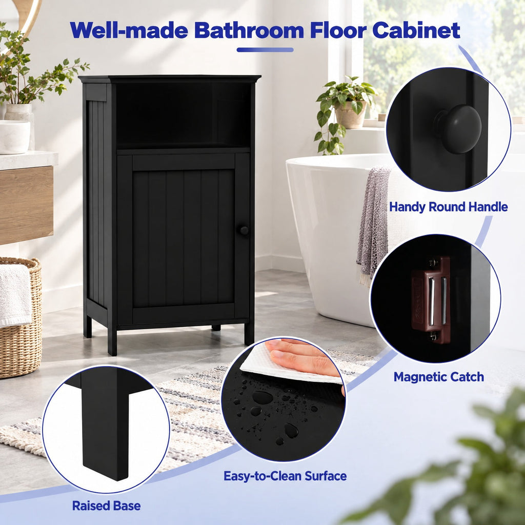 Airfind Bathroom Freestanding Floor Storage, Cabinet with Adjustable Shelf, MDF Frame, 16 Inch x 12 Inch x 27.5 Inch Footprint, Black