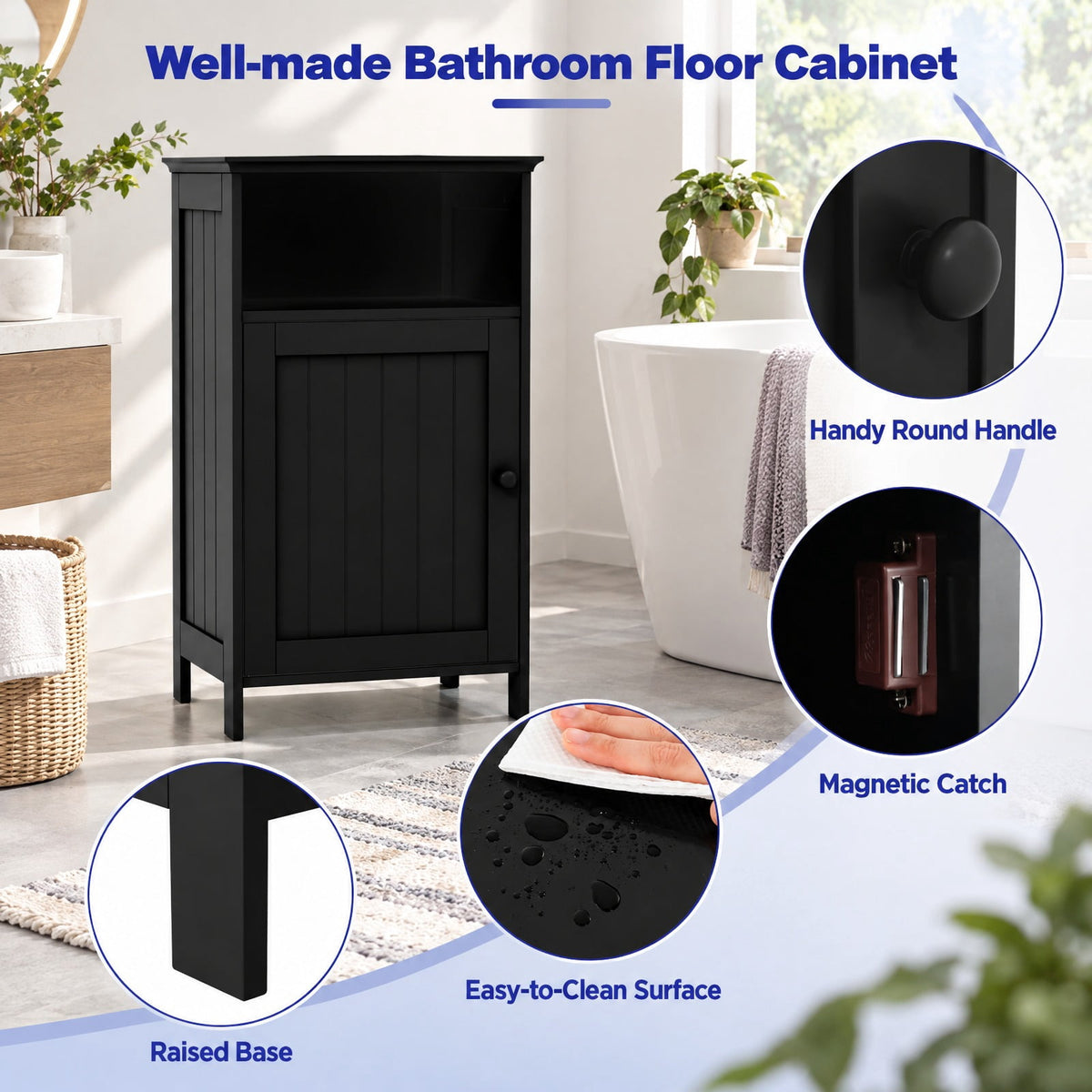 Airfind Bathroom Freestanding Floor Storage, Cabinet with Adjustable Shelf, MDF Frame, 16 Inch x 12 Inch x 27.5 Inch Footprint, Black