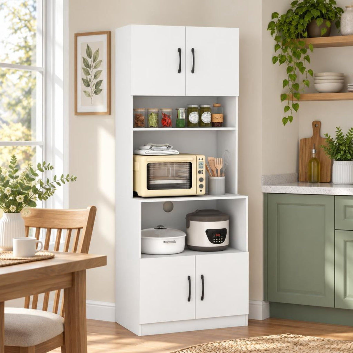 Airfind 66 Inch Kitchen Pantry Cabinet with Charging Station and Adjustable Shelves for Dining Room, 66 lbs Total Capacity, Engineered Wood Frame