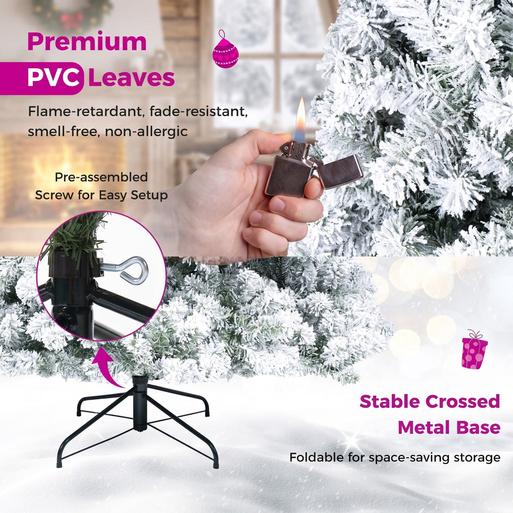Airfind Artificial Snow-Flocked Christmas Tree with Branch Tips, PVC Metal Frame, 3 x 6 ft Tree Height 6 ft Tree Width 3 ft Footprint, Green