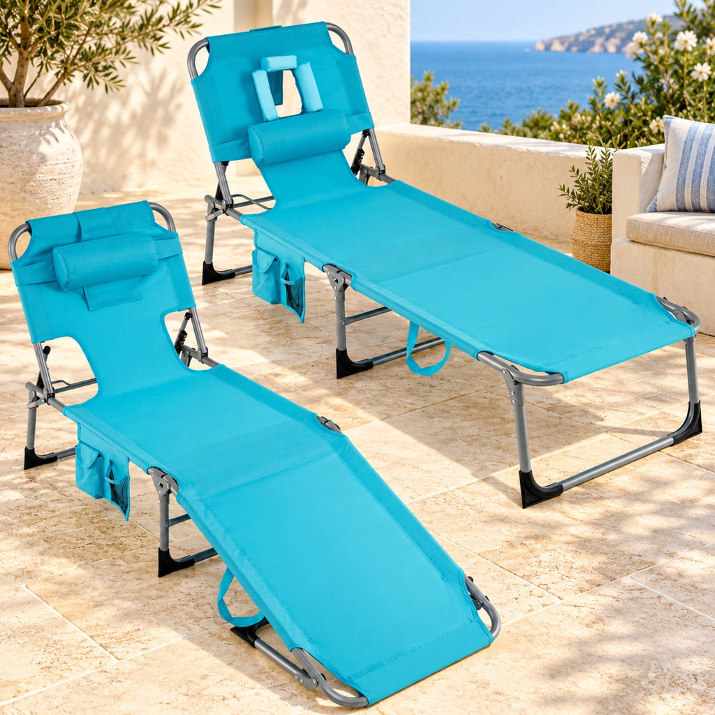 Airfind Set of 2 Tanning Chair Portable Chaise Lounge Chair with 4-Position Adjustable Backrest, 330 lbs Capacity, Blue