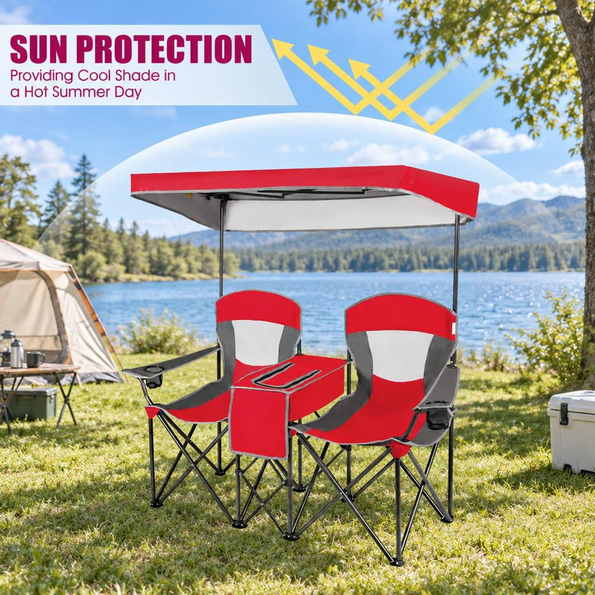 Airfind Patented Portable Folding Camping Canopy Chairs with Cup Holder, Steel oxford fabric Frame, 55.5 x 28.5 x 59.5 (L x W x H) The Footprint