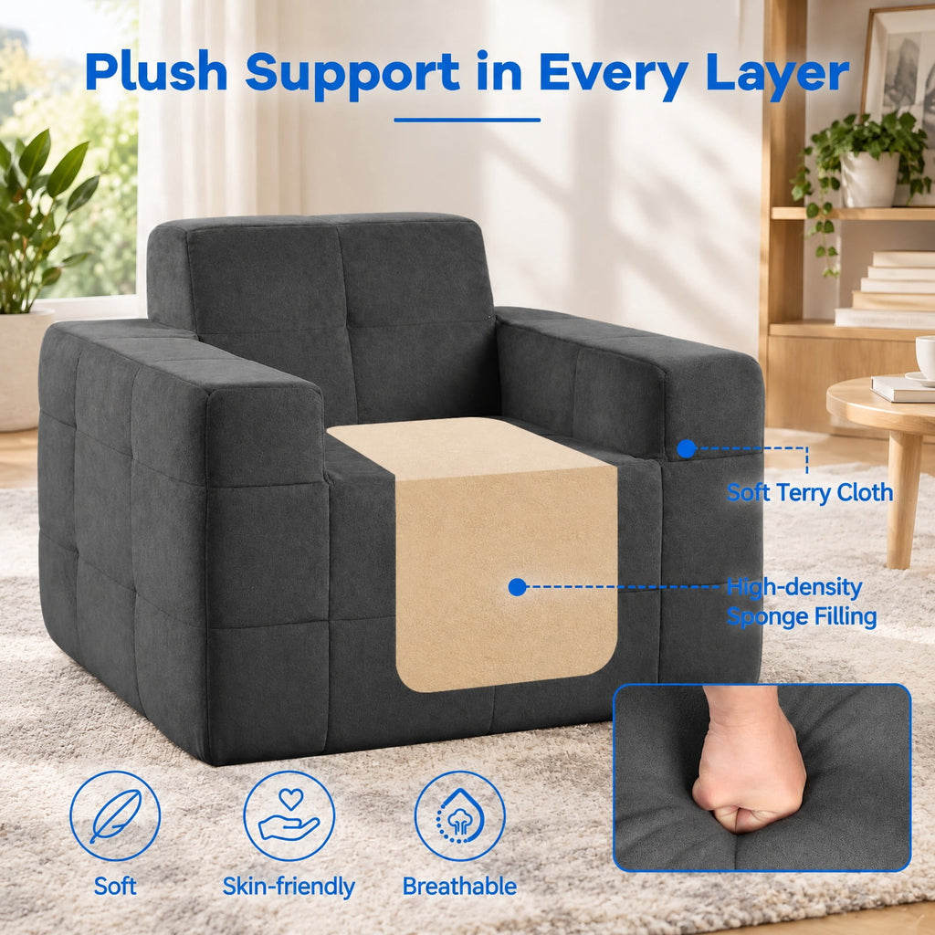 Airfind Boneless Single Sofa Chair Cloud Sofa with Terry Cloth Upholstery, 352 lbs Capacity, Terry Cloth Sponge Frame, Gray