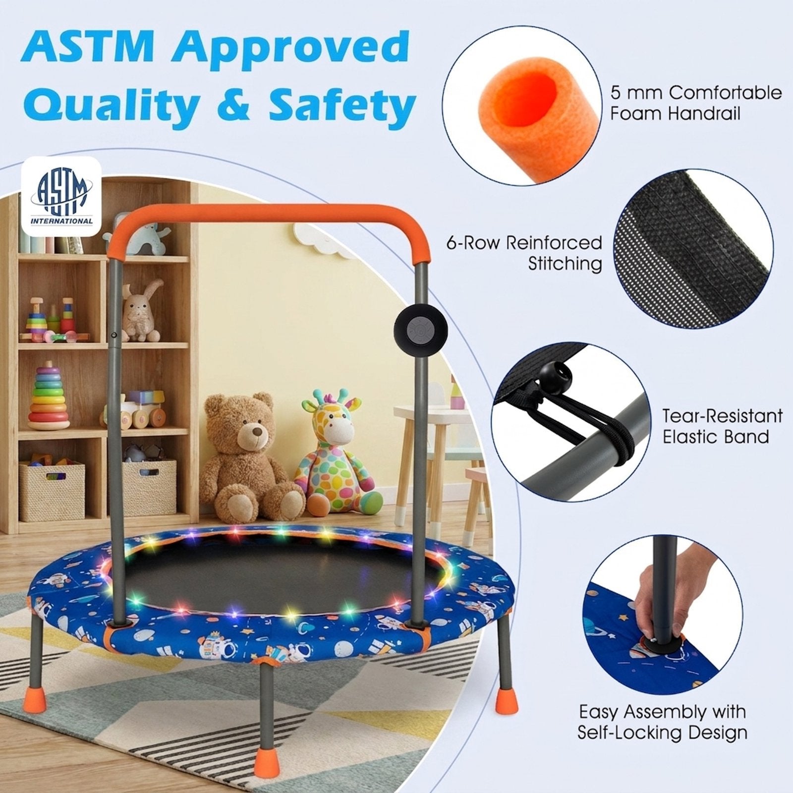 Airfind 36 Inch Mini Trampoline for Kids with LED Lights, Bluetooth