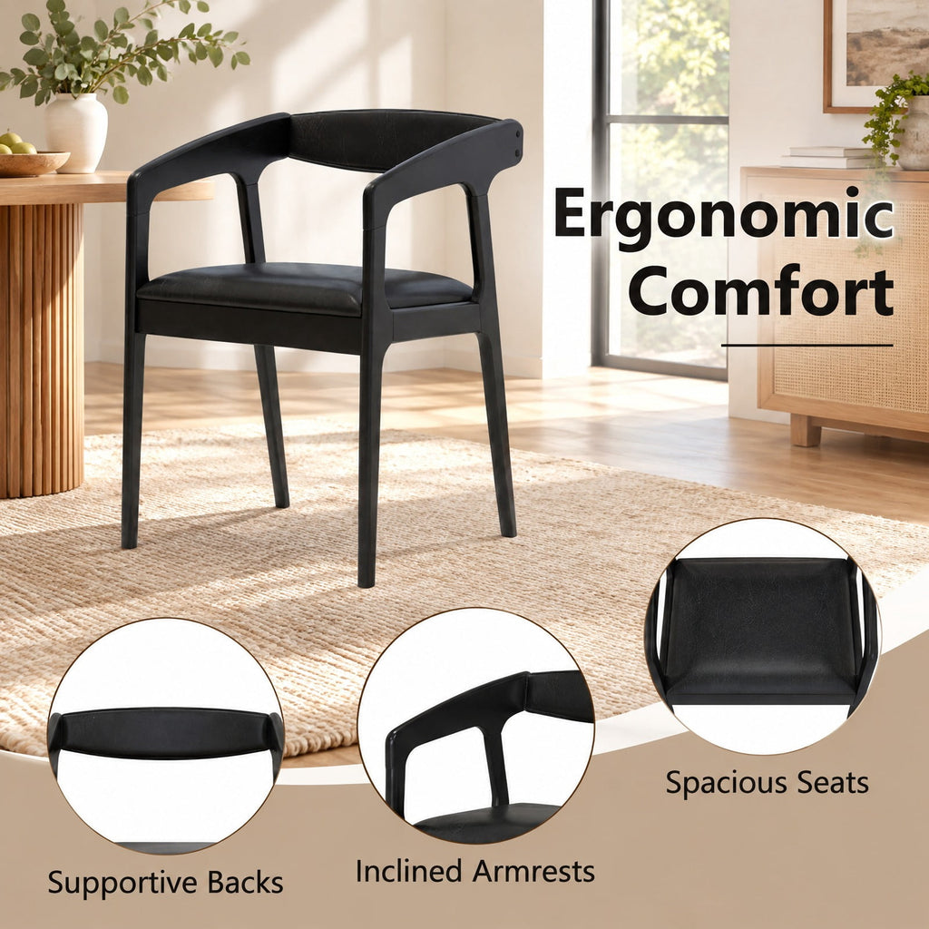 Airfind Upholstered Armchairs Set of 2 with Cozy Backrest and Padded Seat Cushion, 265 Lbs Capacity, Rubber Wood PU Leather Sponge, Black