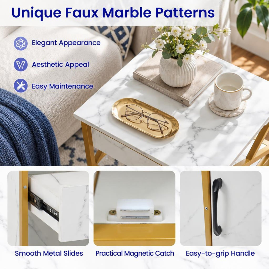 Airfind Bathroom Storage Cabinet with Drawer Single Door and Open Shelf, 44 lbs Capacity, Engineered Wood Metal Frame, 14in x 12in x 31in Footprint