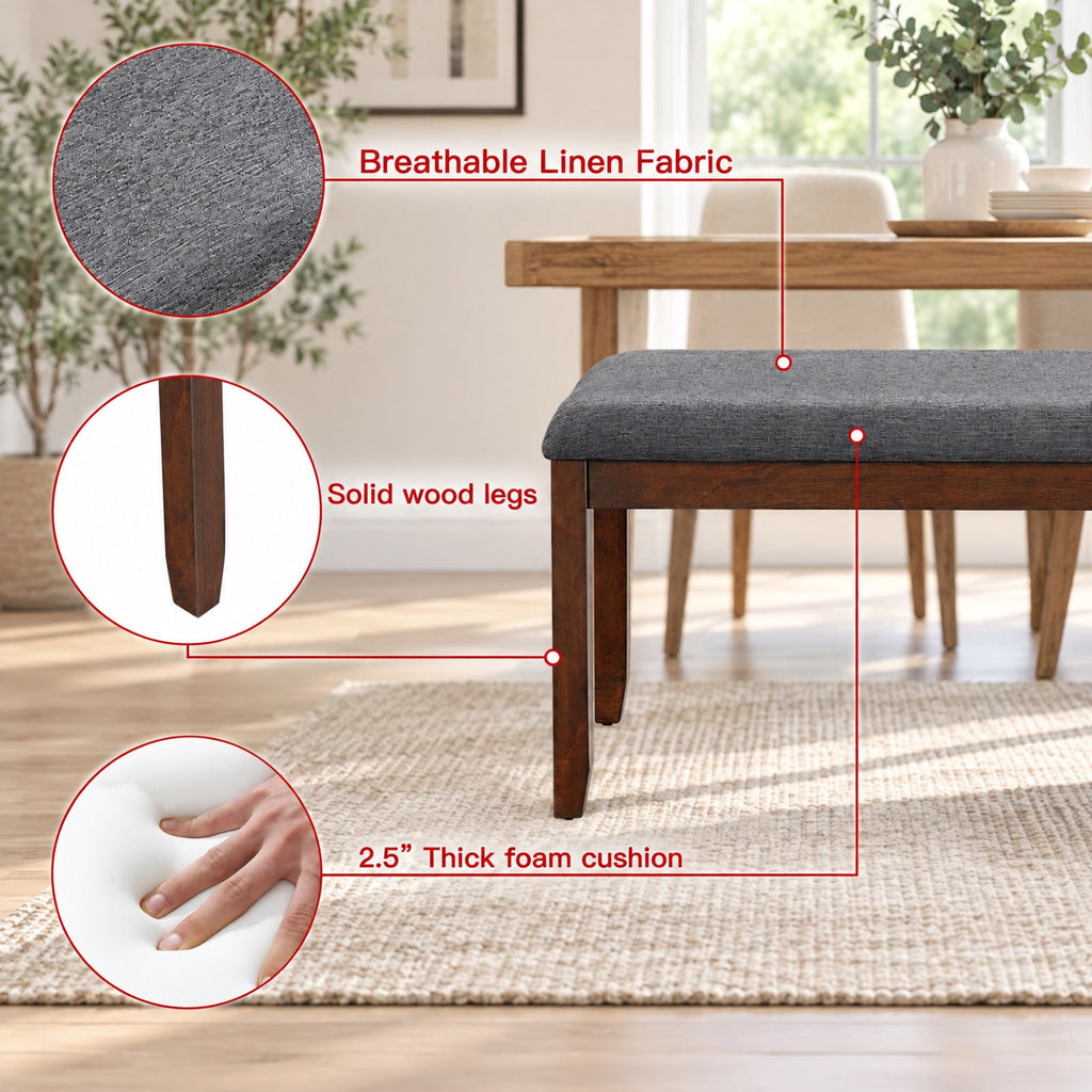 Airfind Upholstered Entryway Bench Footstool with Wood Legs, Rubber wood linen fabric foam Frame, 47inx 15.5inx 19.5in Footprint, Wood