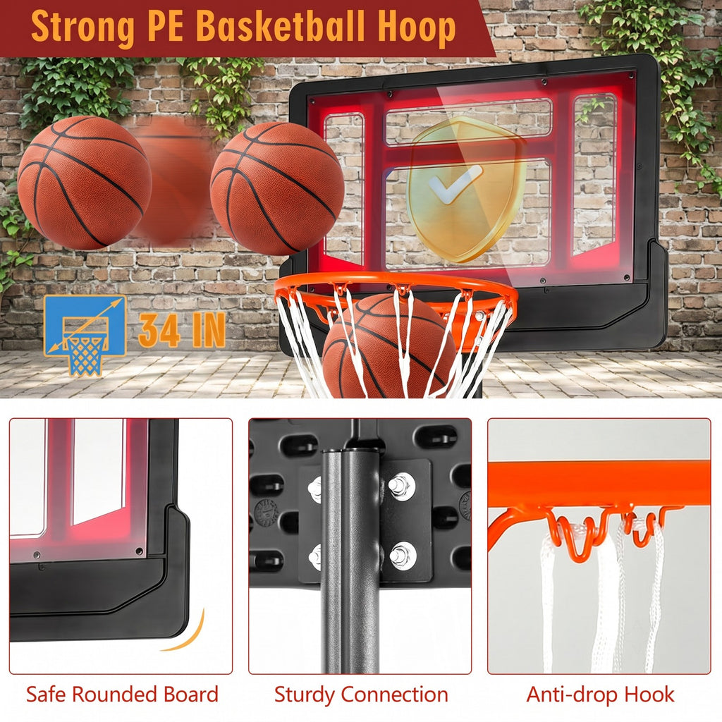 Airfind Portable Basketball Hoop System, 4.3-8.2 FT Adjustable Height Basketball Goal with Wheels, Shatterproof Backboard and Fillable Base for Kids Youth Adults, Red