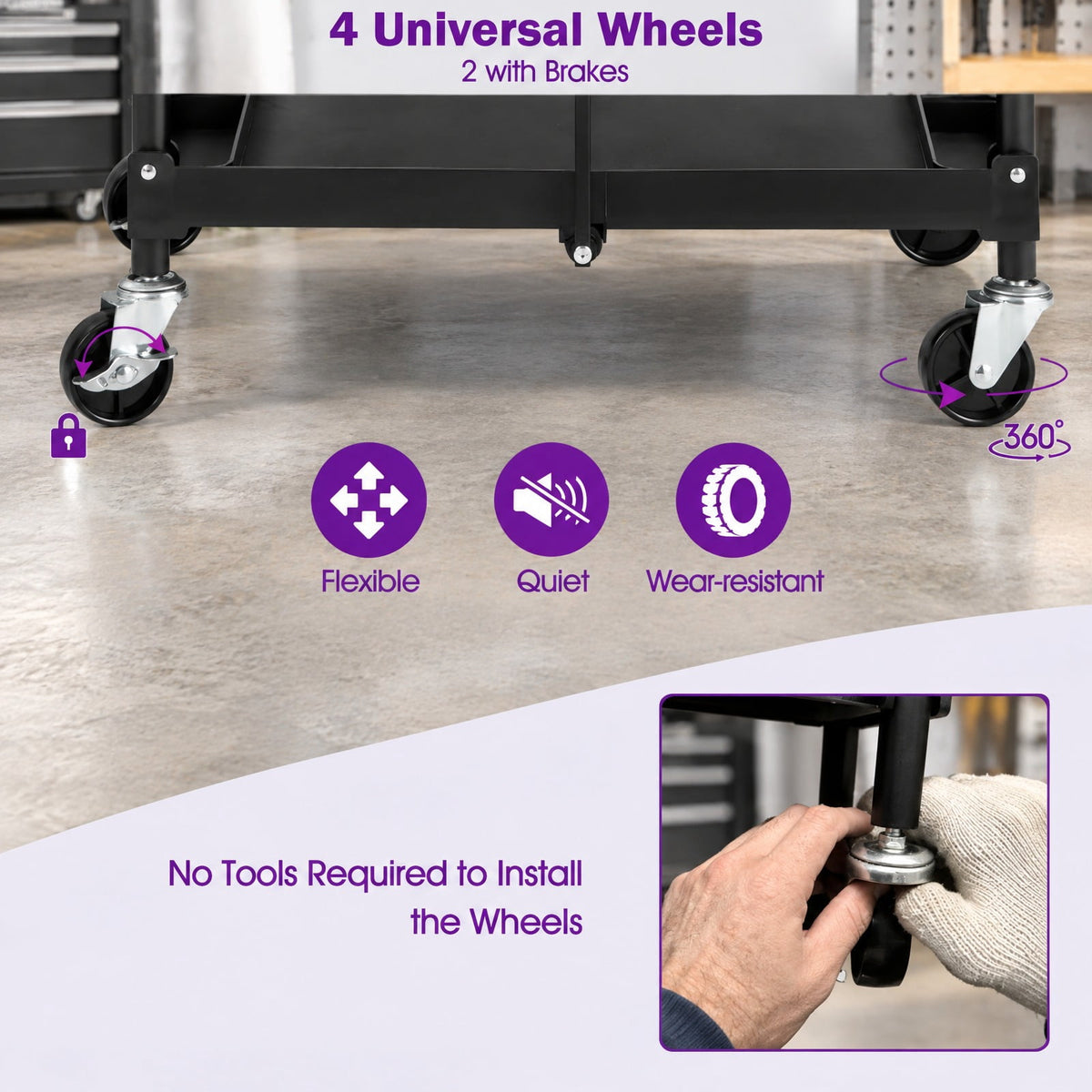 Airfind 3-Tier Folding Trolley Cart with Universal Wheels Heavy Duty for Warehouse, 33 lbs Capacity, Metal Frame, 24 x 16 x 38.5 Footprint, Black