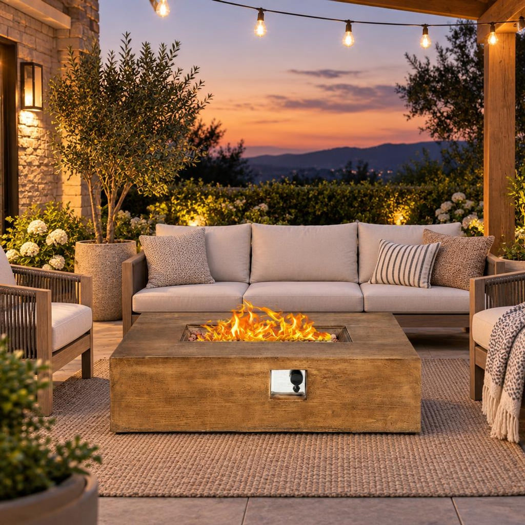 Airfind 48 x 27 Inch Outdoor Gas Fire Pit Table 50 000 BTU with Lava Rocks and Cover, Brown, Net weight 88 lbs Output: 50 000 BTU