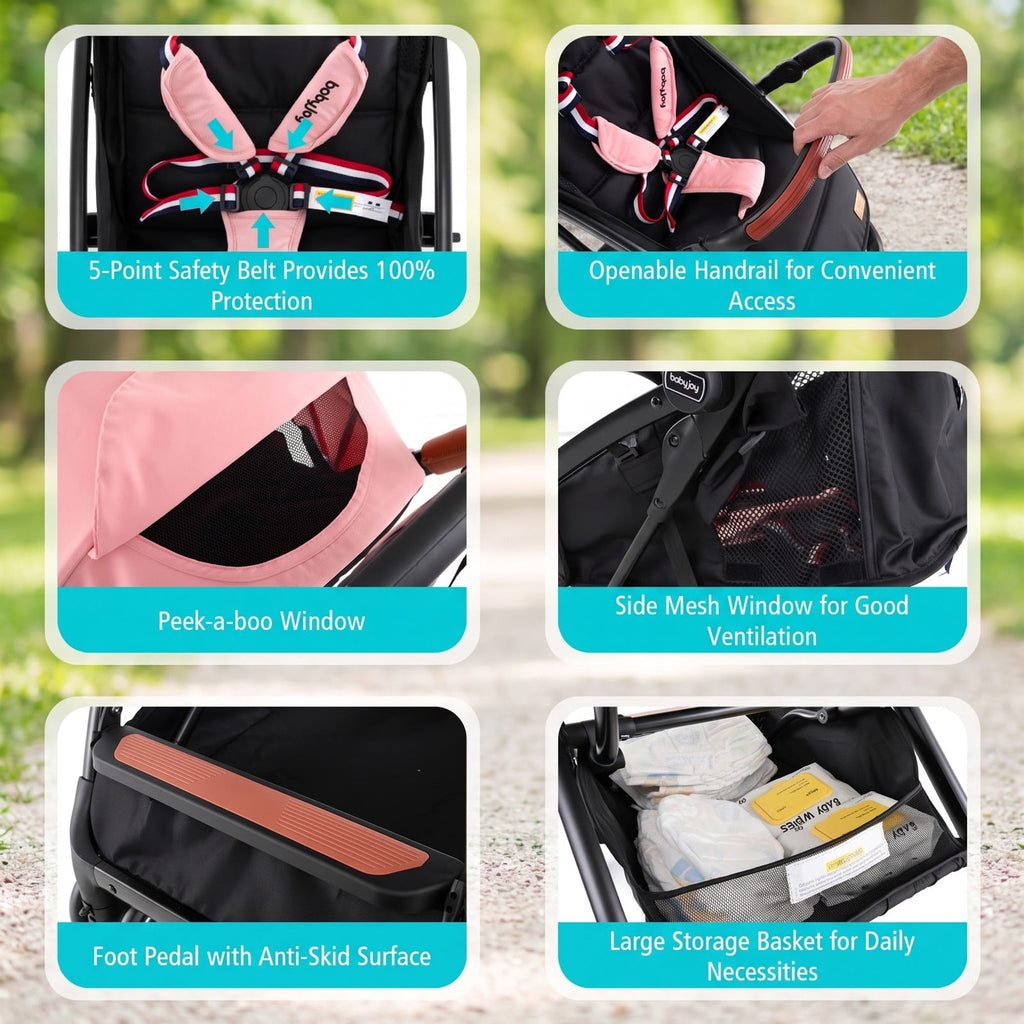 Airfind Lightweight Aluminium Frame Baby Stroller with Net, Aluminium Alloy Iron Fabric Frame, for 0-3 years old, 28.5 x 20.5 x 38 Footprint