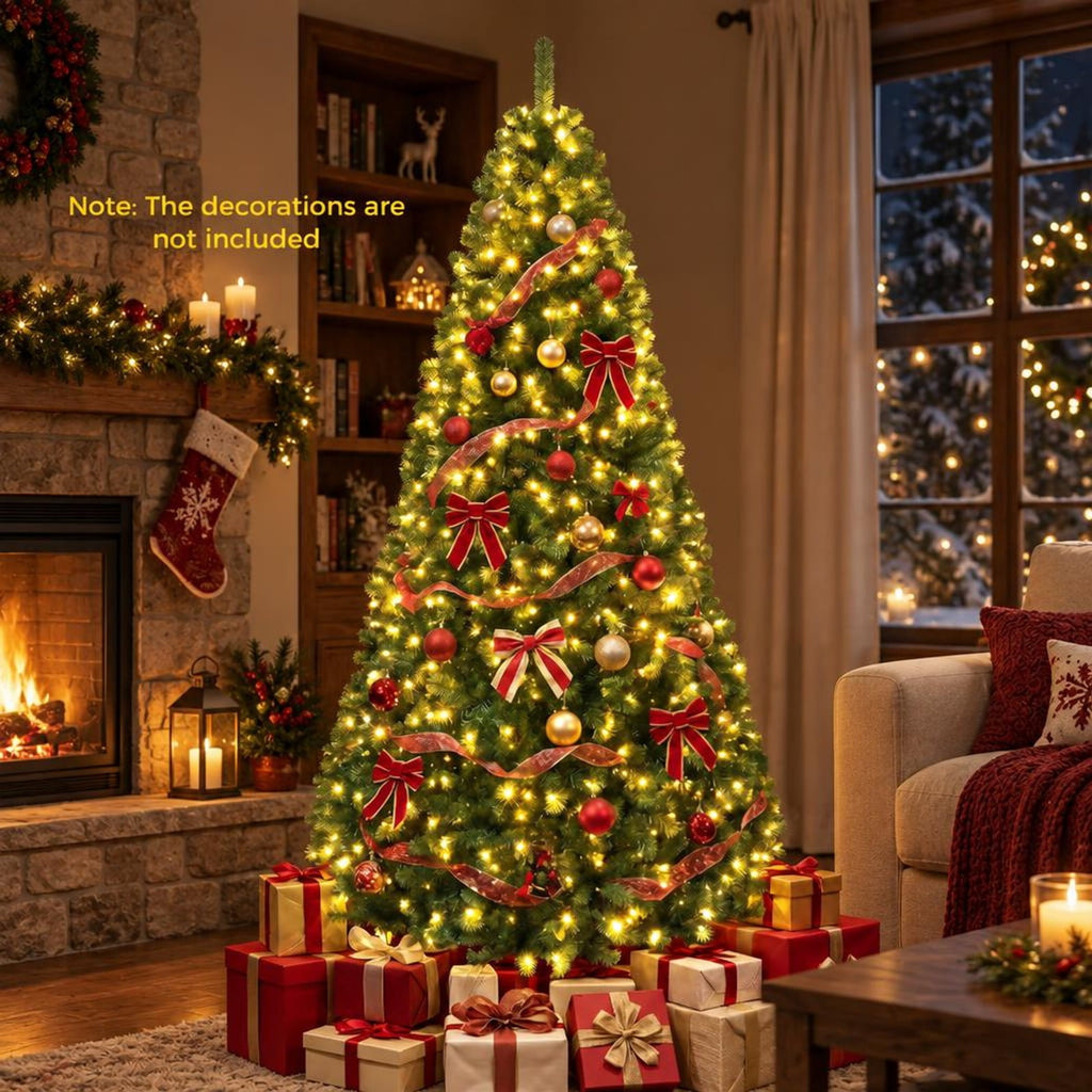 Airfind Pre-Lit Green Artificial Christmas Tree with Full Branch Tips-8 Feet, PVC Metal Frame, Green