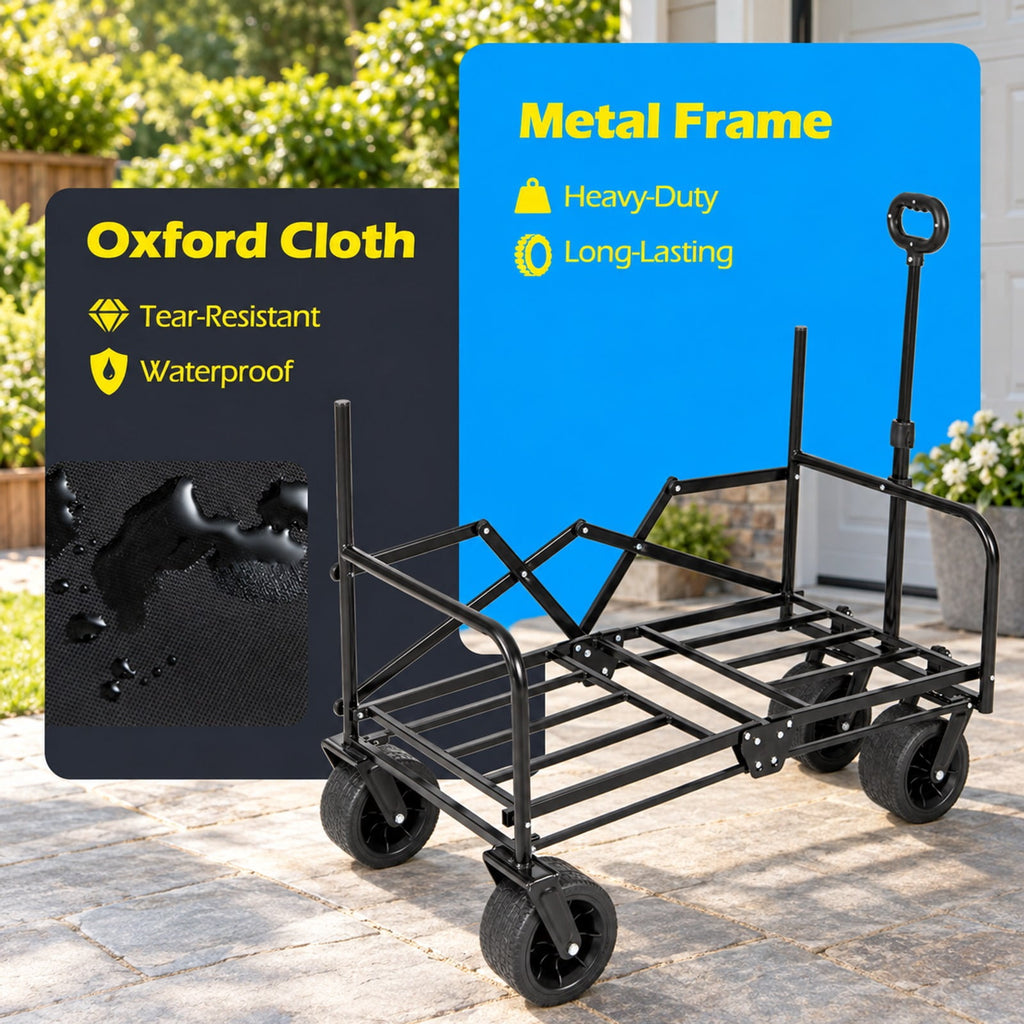 AIRFIND Collapsible Utility Wagon with 2-in-1 Bench Seat Design and 176 Lb Capacity for Beach, Camping and Outdoor Trips, Black