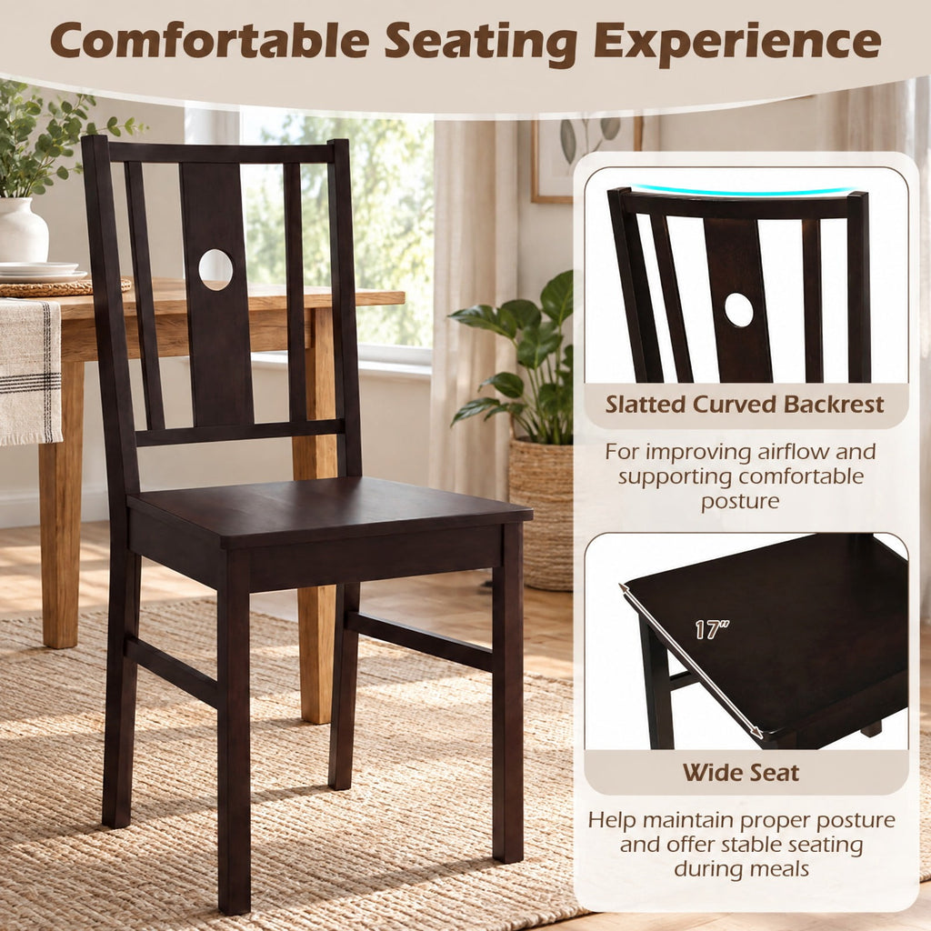 Airfind Set of 2 Solid Rubber Wood Kitchen Chairs featuring Slatted Curved Backrest, Chair 330 lbs Total Capacity, Rubber Wood MDF Frame, Coffee