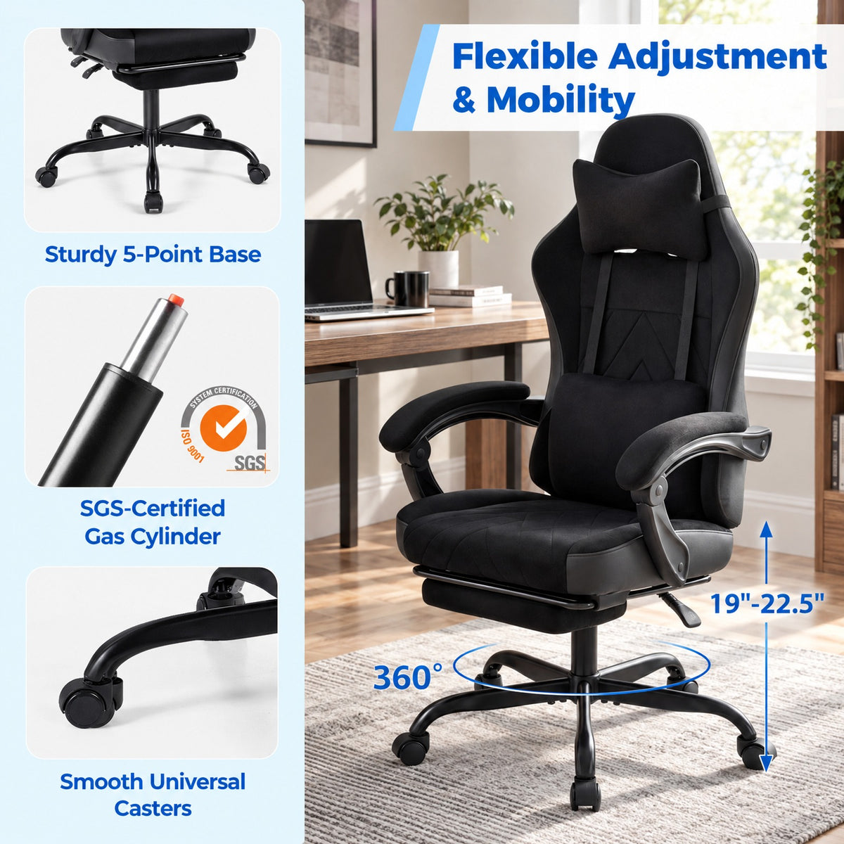 Airfind Gaming Chair Height Adjustable Computer Chair with Headrest Lumbar Support Linkage Armrests, 330 lbs Capacity, Black