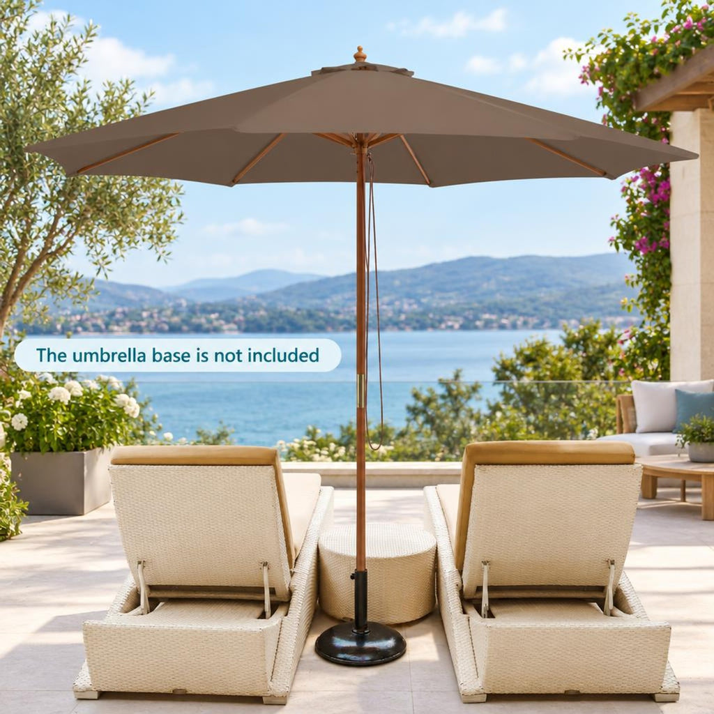 Airfind 10 Feet Patio Umbrella with 8 Wooden Ribs and 3 Adjustable Heights, 180G polyester fabric PP bamboo wood Frame, Brown