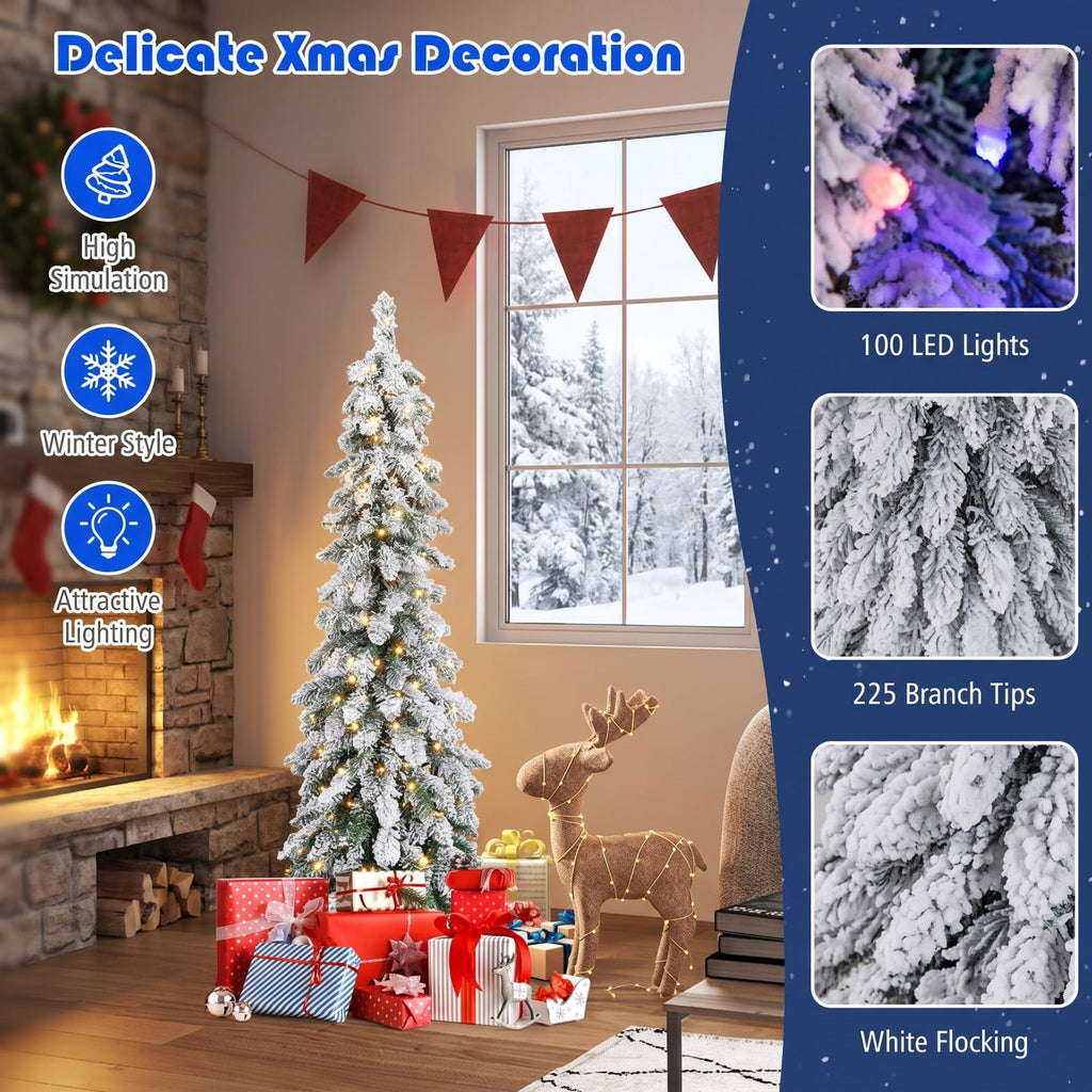 Airfind 4 Feet Pre-Lit Artificial Christmas Tree Snow, PVC Frame, Tree Height 4 ft, Tree Width 1.5 ft, Diameter of Stand 10 x 10