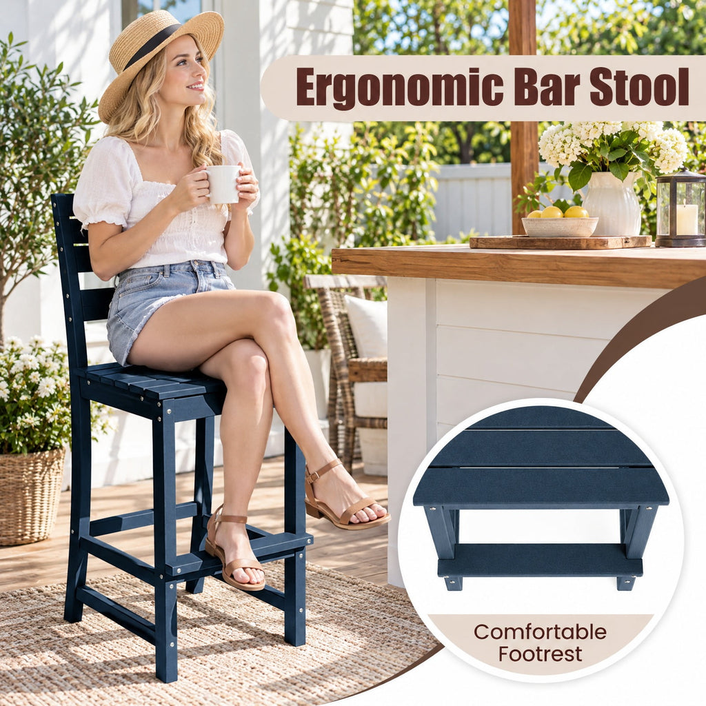 Airfind 30 Inches Counter Height HDPE Bar Stool with Backrest and Footrest, 360 lbs Capacity, HDPE Frame, Navy