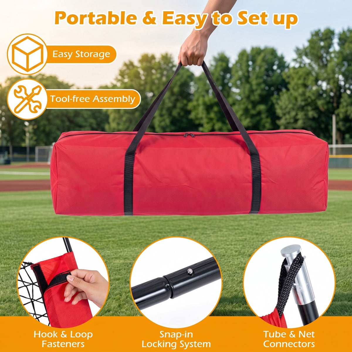 Airfind 7 x 7.4 FT Baseball Practice Net with 2 Strike Zones and Ball Collection System, Portable Pitching Batting Hitting Rebounder for Backyard, Black and Red