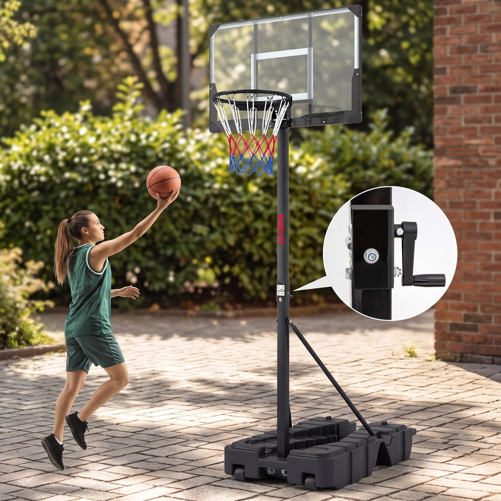 Airfind Foldable Portable Basketball Hoop System, 7.54-10 ft Stepless Height Adjustable with 44 Inch Shatterproof PC Backboard and Fillable Base for Indoor, Black