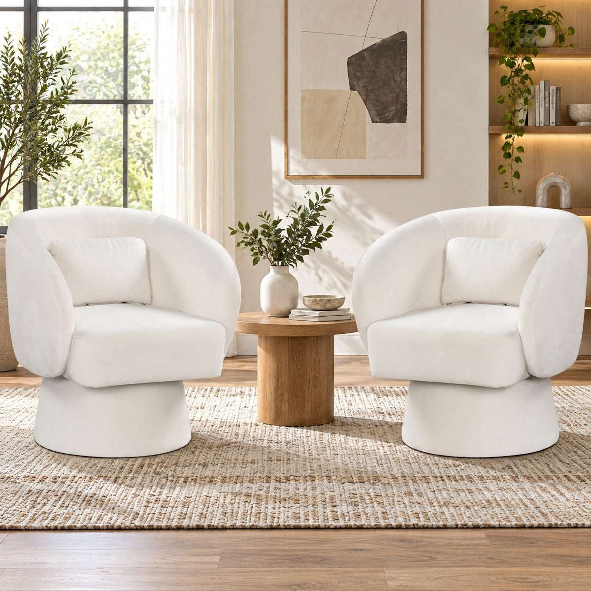 Airfind Swivel Accent Chair Upholstered Barrel Chair with Curved Back and Removable Lumbar Pillow, 400 lbs Capacity, 28.5 x 26.5 x 30.5 Footprint