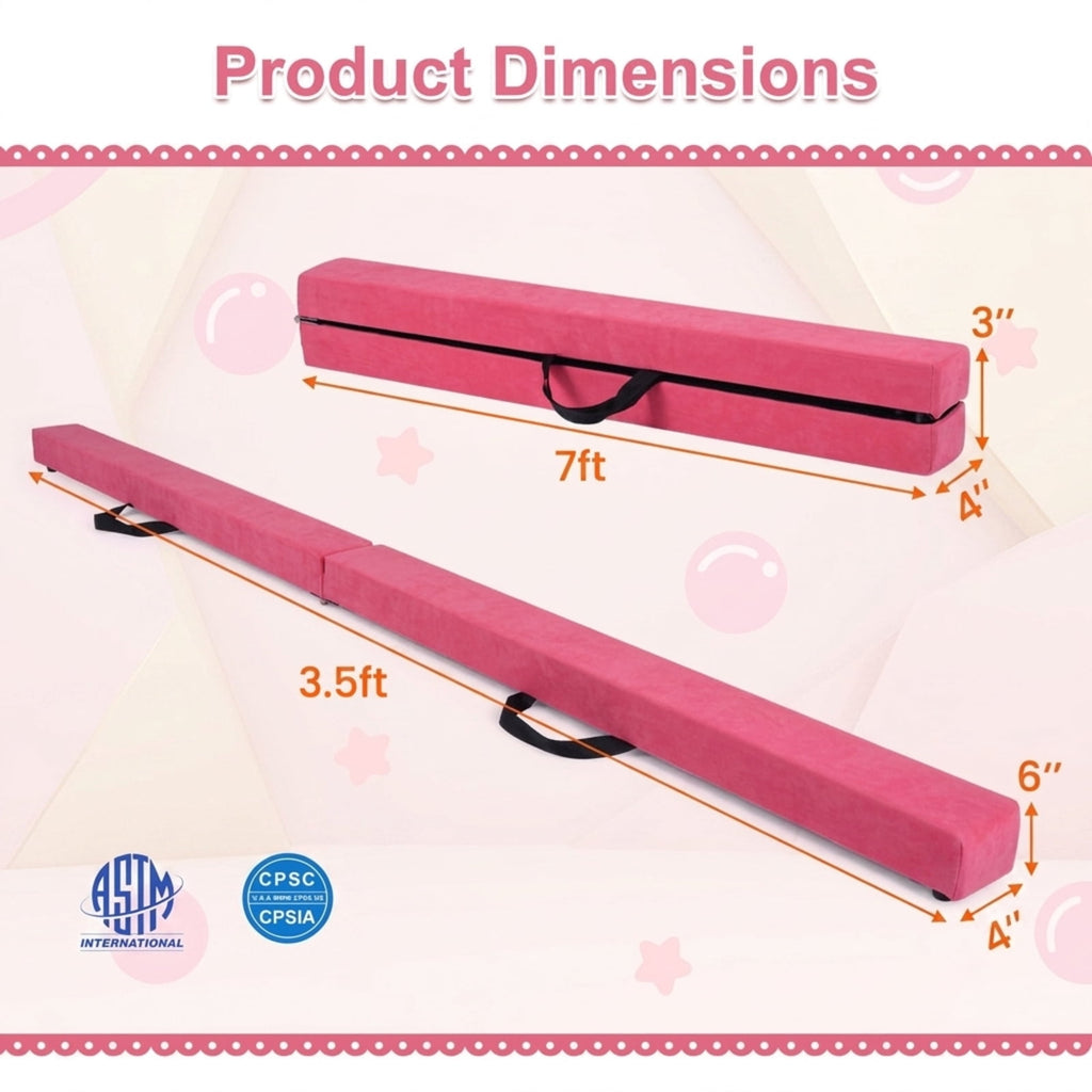 Airfind 7 Feet Folding Portable Floor Balance Beam with Suede Cover and Anti Slip Base for Kids Gymnastics Training at Home, Pink
