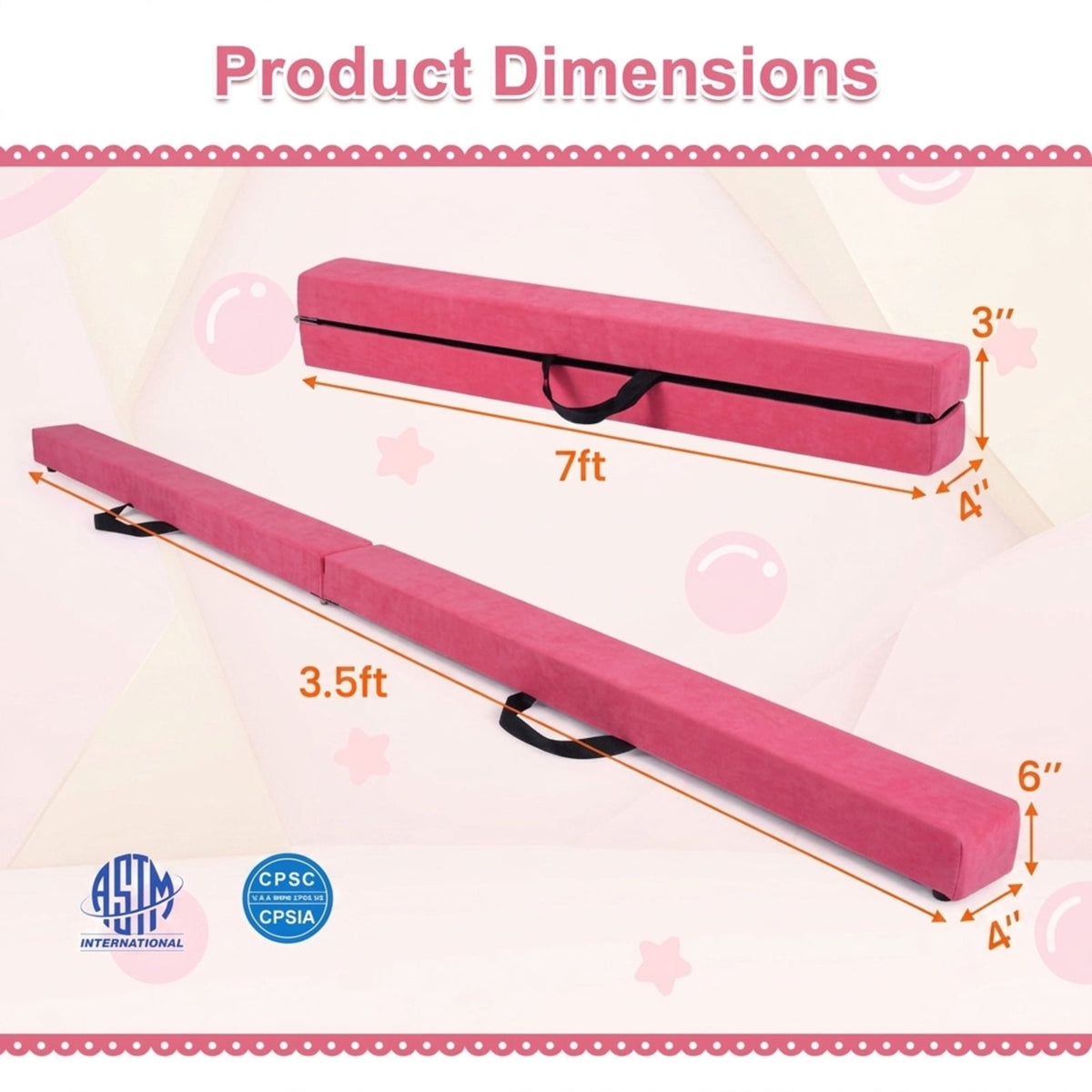 Airfind 7 Feet Folding Portable Floor Balance Beam with Suede Cover and Anti Slip Base for Kids Gymnastics Training at Home, Pink