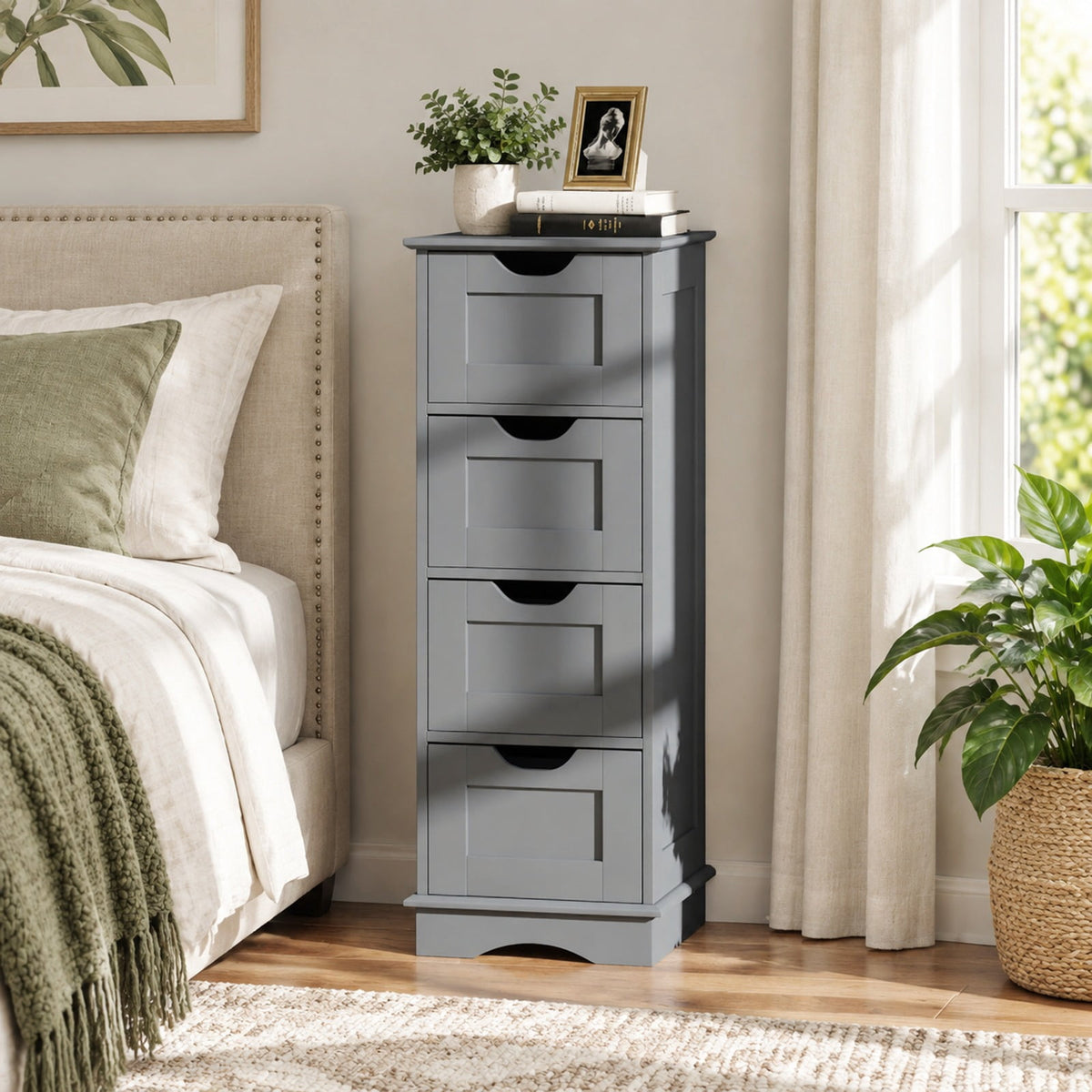 Airfind Bathroom Storage Cabinet, with Cutout Handles and 4 Drawers, 33 lbs Capacity, MDF Frame, 12 Inch x 12 Inch x 32 Inch Footprint, Gray
