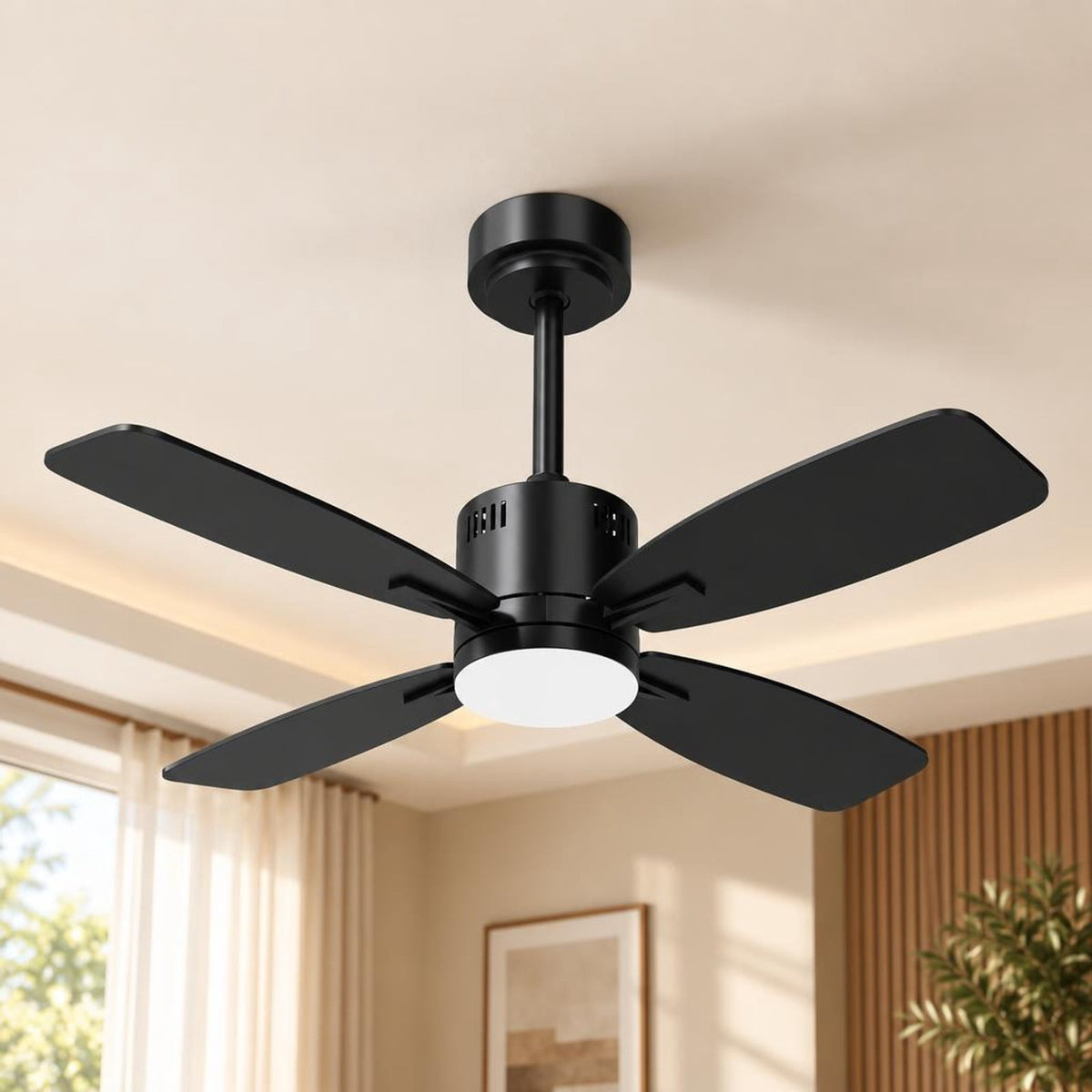 Airfind 42inch Ceiling Fan with Light and Remote 3CCT LED with Memory 4H Timer 6 Speeds, Metal Plywood PC Frame, Black