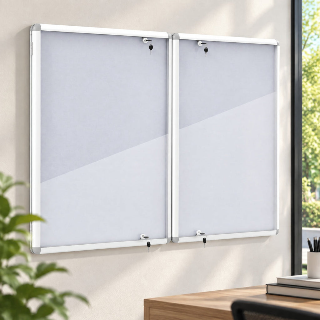 Airfind Enclosed Bulletin Board Lockable Cork Notice Board with Aluminum Frame, Felt Aluminum PET Frame, 47.5 x 35.5 Footprint, Sliver