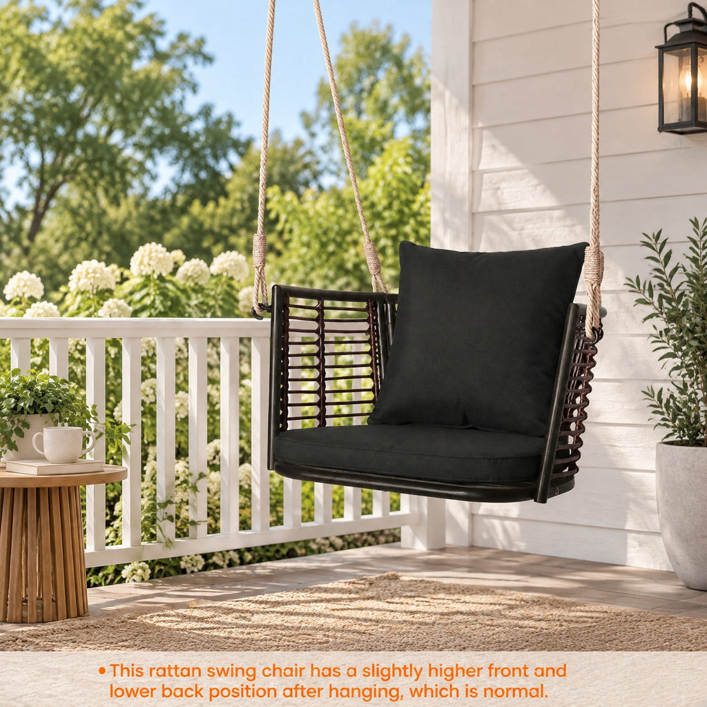 Airfind Porch Swing Patio Hanging Rattan Chair with Zippered Cushions and Rope, 400 lbs Capacity, 30.5 x 24.5 x 15 Suitable Hanging Footprint