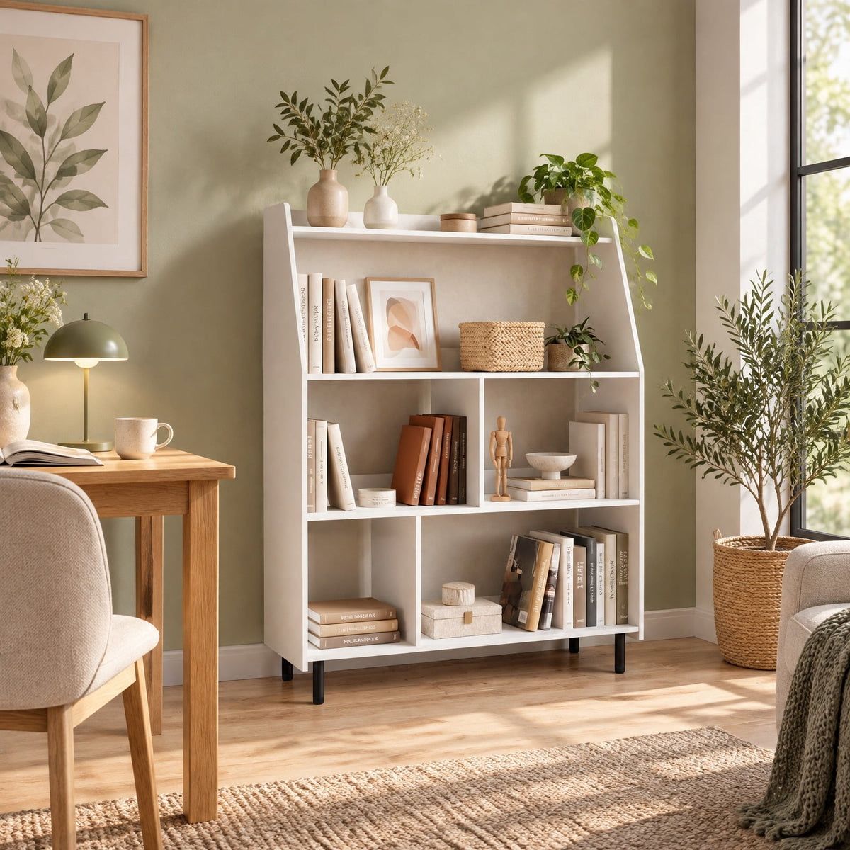 Airfind 4-Tier Open Modern Bookcase with 2 Anti-Tipping Kits, 55 lbs Capacity, Engineered Wood Metal Frame, 36 Inch x 13.5 Inch x 47 Inch Footprint, White