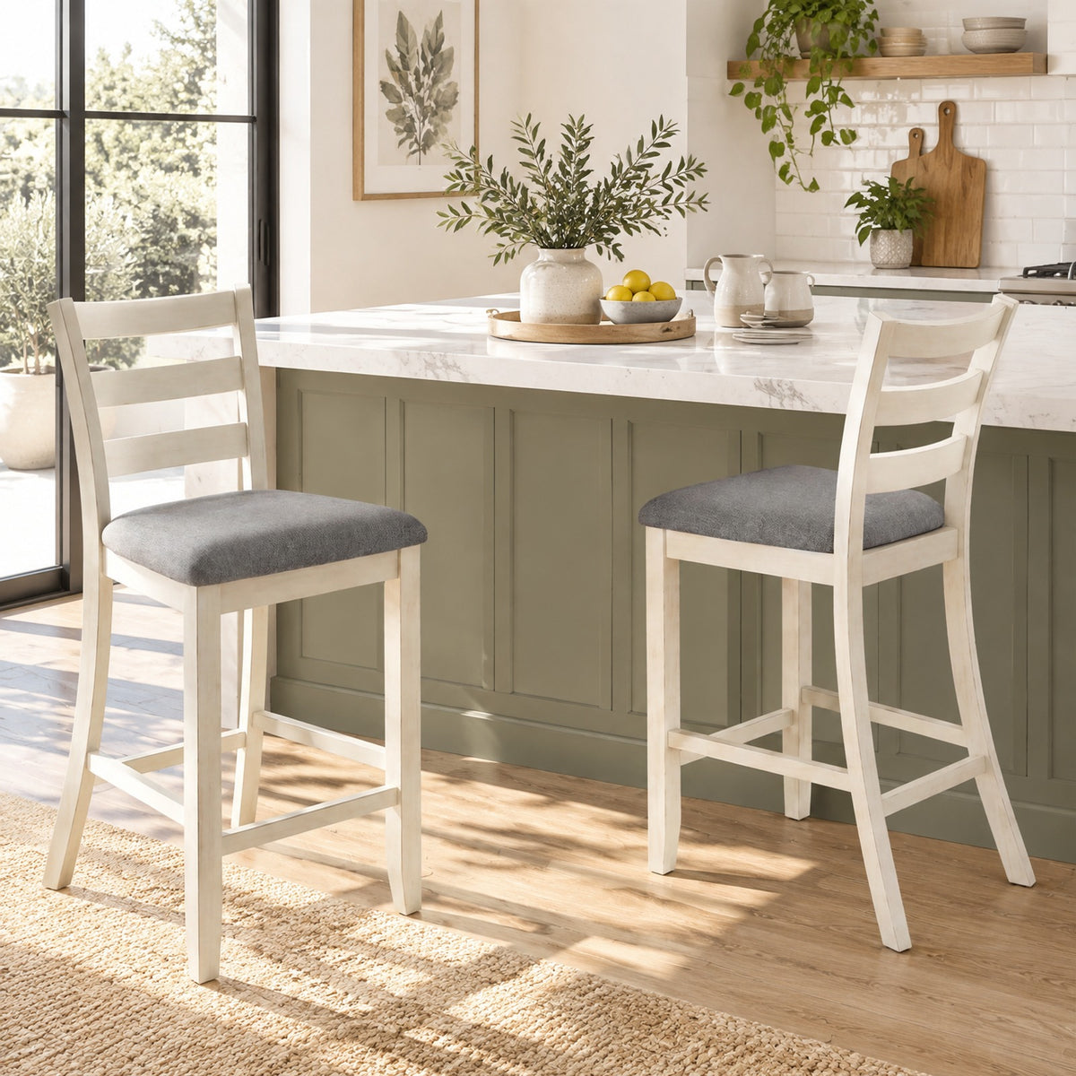 Airfind s Counter Height Chairs, 4 Piece, with Fabric Seat and Rubber Wood Legs, 353 lbs Capacity, Rubber wood linen fabric foam Frame, Beige