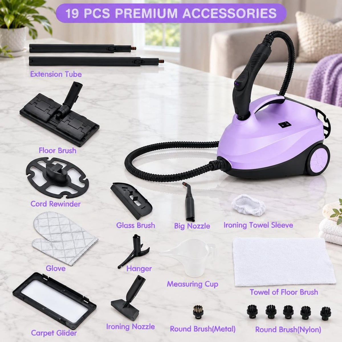 Airfind 2000W Heavy Duty Multi-purpose Steam Cleaner Mop with Detachable Handheld Unit, ABS Frame, : 10 x 17 x 10 Footprint, Purple