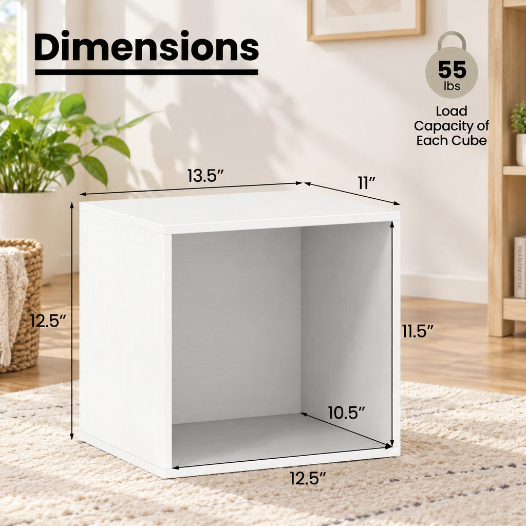 Airfind Cube Storage Organizer Stackable Open Book Shelf Wooden Display Shelving Unit, 55 lbs Capacity, Engineered Wood Frame, White