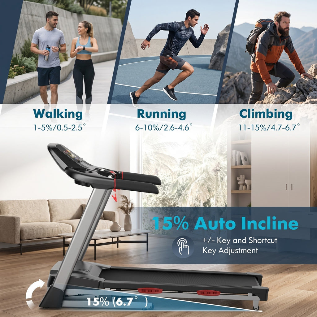 Airfind 4.75 HP Folding Treadmill for Home, Electric Running Machine with Auto Incline, 20 Preset Programs, Bluetooth Speaker and LED Display, 265 lbs Capacity, Black