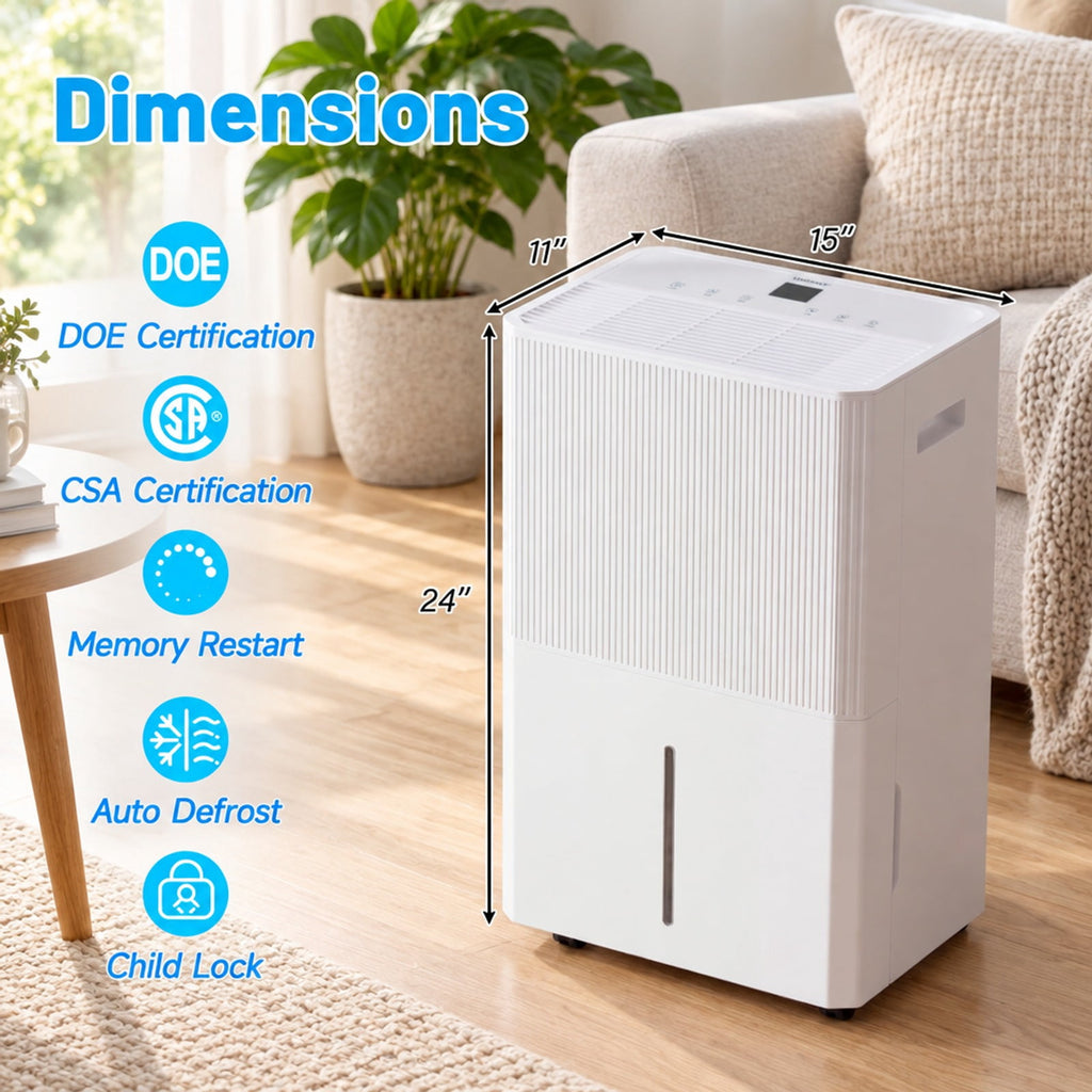 Airfind 3 Modes Dehumidifier with Drain Hose and LED Display for 6500 Sq. Ft. Home, ABS Copper, 15 Inch x 11 Inch x 24 Inch (L x W x H) Rated, Unspecified