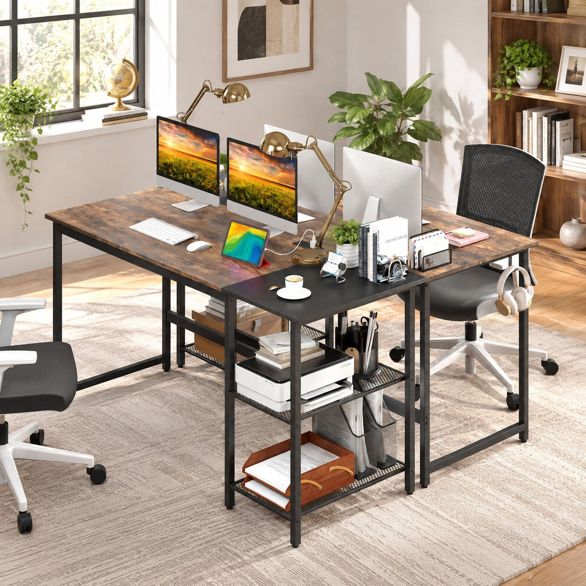 Airfind 59 Inch Home Office Computer Desk with Removable Storage Shelves, 275 lbs Capacity, Metal Engineered Wood Frame, 59 x 24 x 30 Footprint