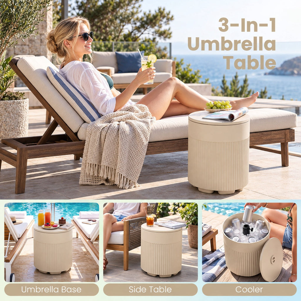 Airfind 3-in-1 All-Weather Outdoor HDPE Umbrella Base with Water Bag and 2 Umbrella Hole for Patio, 15 x 15 x 17 Interior Footprint, Beige