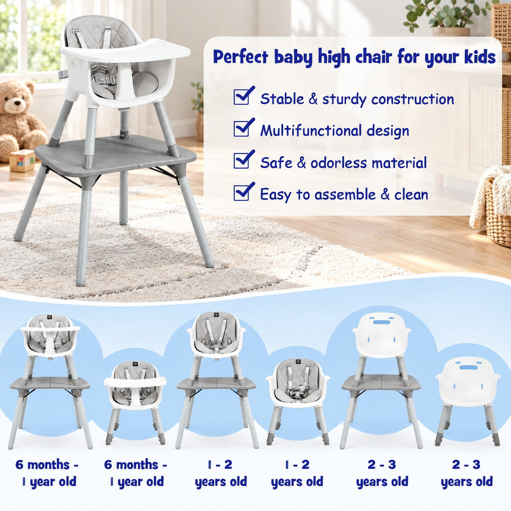 Airfind 4-in-1 Baby Convertible Toddler Table Chair Set with PU Cushion, 33 lbs Capacity, PU PP metal Frame, for 6-36 months, Gray