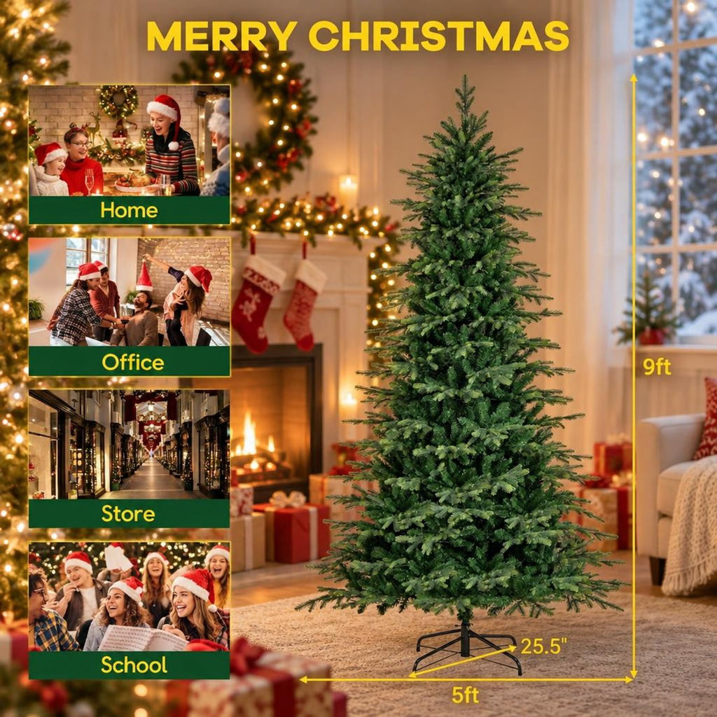 Airfind 9 Ft Pre-lit Artificial Christmas Tree with 560 Color-changeable LED Lights, 1770 Branch Tips, Remote Control, Green