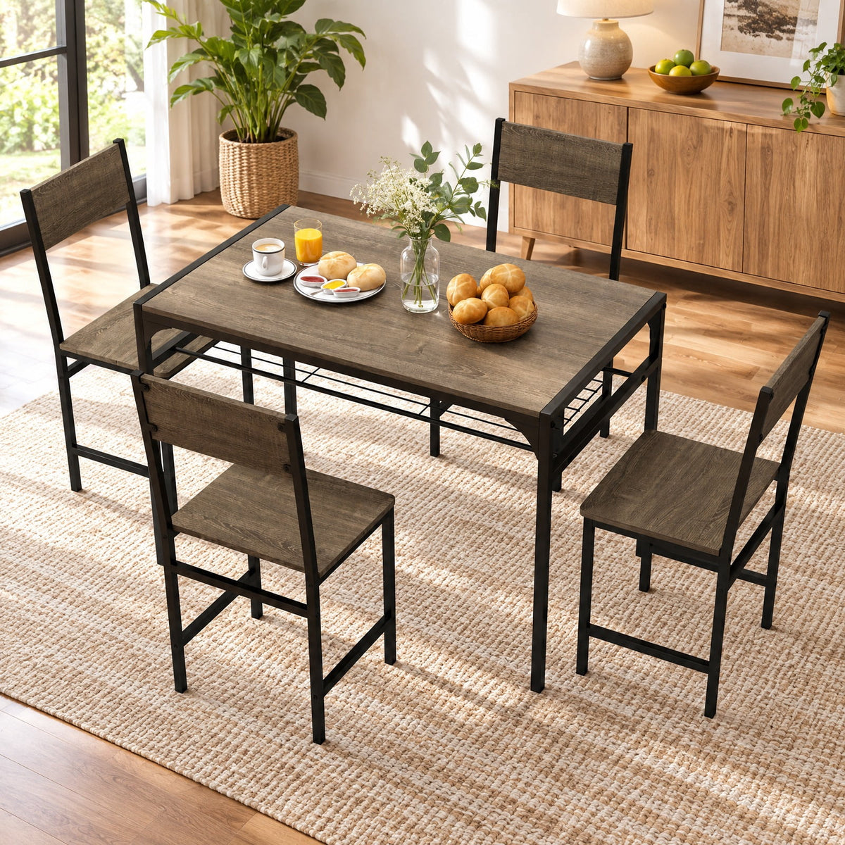 Airfind Set of 4 Dining Chairs with Metal Legs and Slanted Back, 300 lbs Capacity, Metal Engineered Wood Frame, 17.5 x 16 x 34 Footprint, Gray