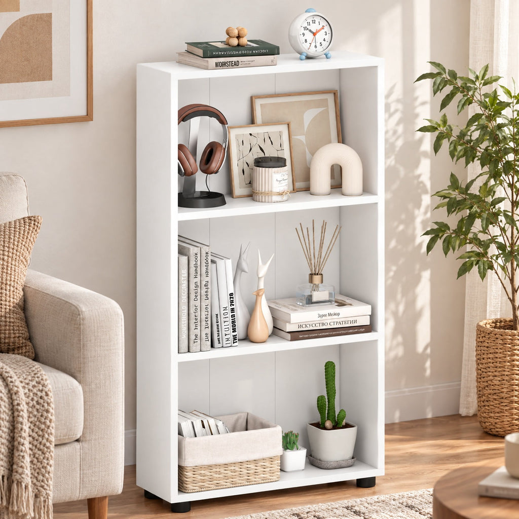 Airfind 3-Tier Bookcase 42 inch Tall Book Shelf with Anti-Tipping Kit, 22 lbs Capacity, Engineered Wood MDF Frame, 22 x 8 x 42 Footprint, White