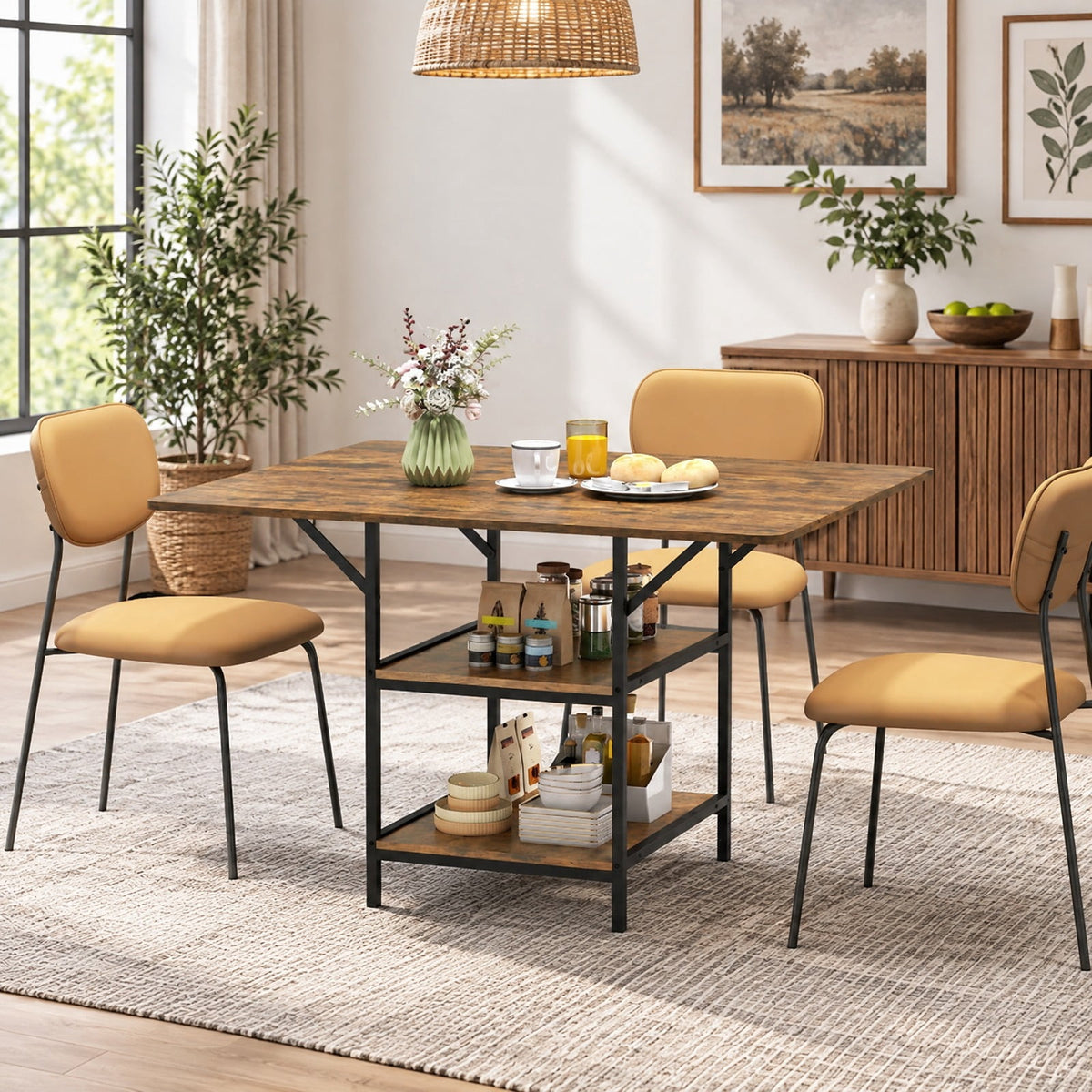 Airfind 47 Inch Rectangular Dining Table with 2 Open Storage Shelves and Sturdy Metal Legs for 4-6-Rustic Brown costway2, 155 lbs Capacity, Brown
