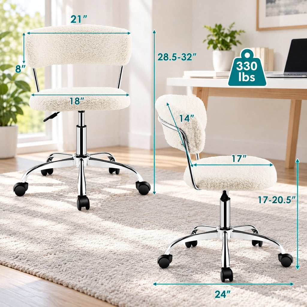 Airfind Computer Desk Chair Adjustable Sherpa Office Chair Swivel Vanity Chair, 330 lbs Capacity, Sherpa plywood sponge steel Frame, White
