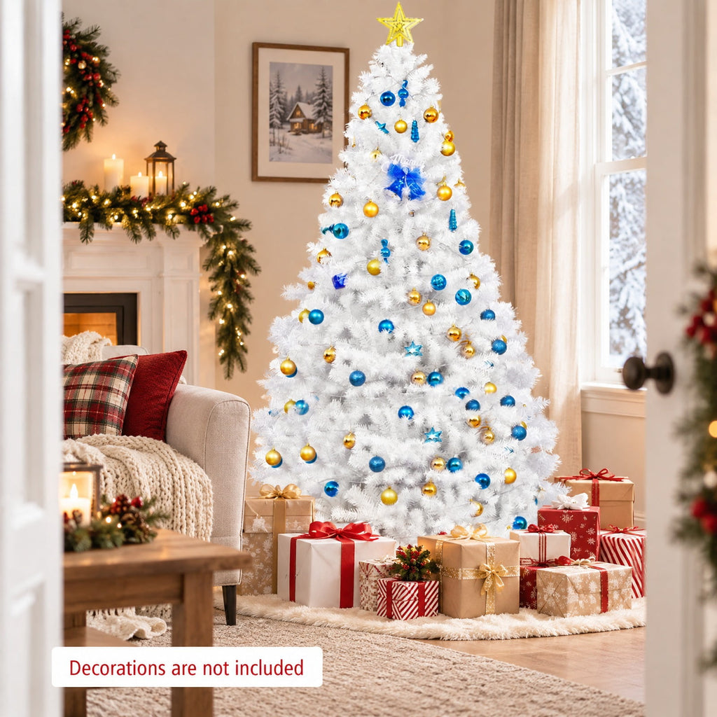 Airfind 6 / 7.5 / 9 Hinged Artificial Christmas Tree with Metal Stand-7.5 ft, PVC iron Frame, φ 3.8 ft x 6 ft Footprint, White