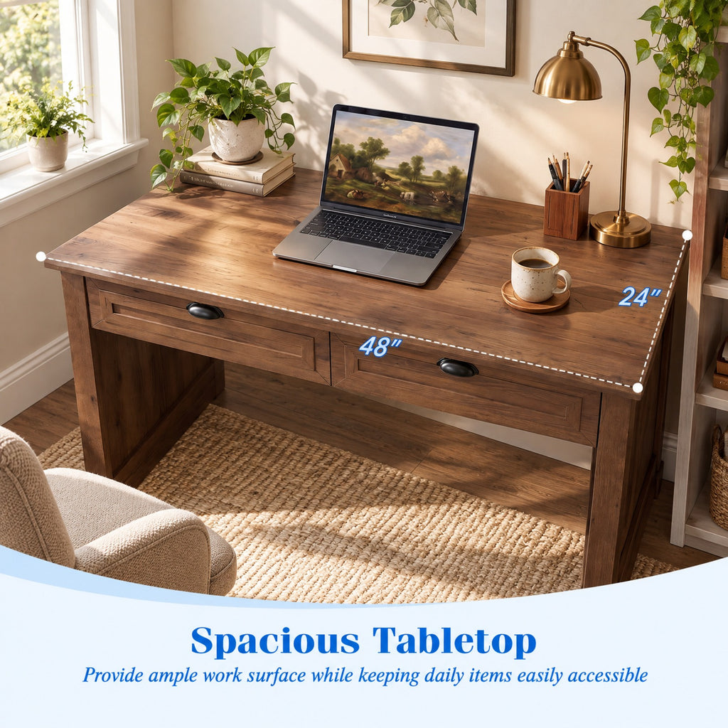 Airfind Executive Desk, 48 Inch Farmhouse, with 2 Drawers for Studying and Writing, 48 Inch x 24 Inch x 30 InchInterior Footprint, Brown