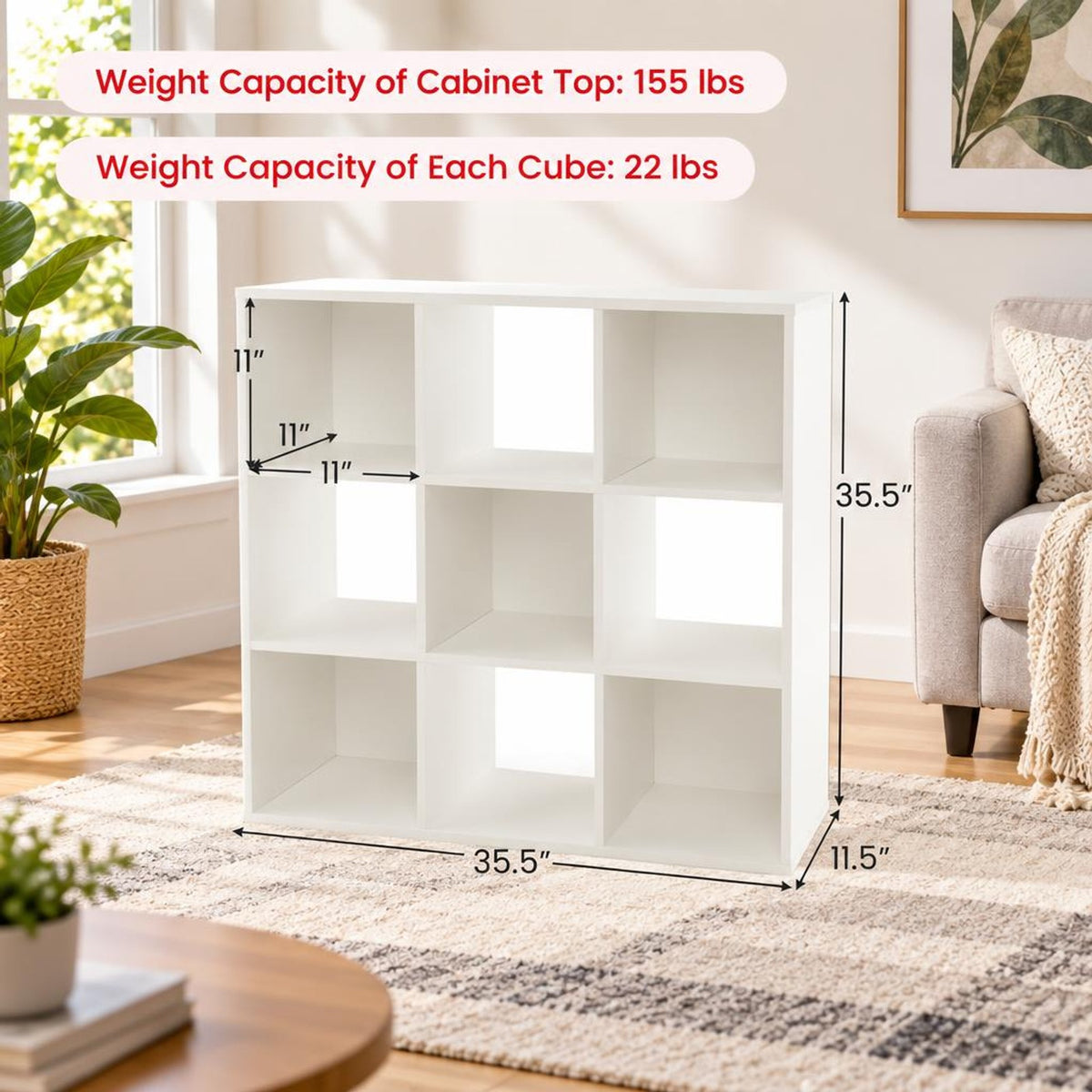 Airfind Wooden Kids Bookcase with Storage Cubbies and Anti-toppling Devices, 155 lbs Capacity, Engineered Wood MDF Frame, White
