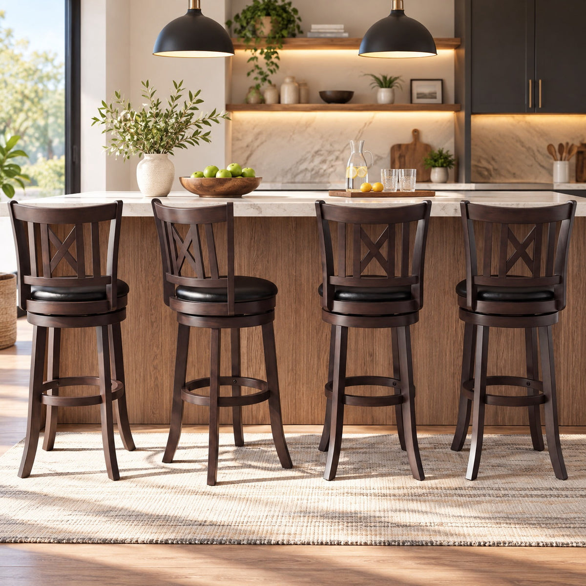 Airfind Set of 4 Bar Stools Swivel Bar Chairs with Hollowed Backrest and Footrest-30 inches, 275 lbs Capacity, 20 Inch x 18 Inch x 39.5 Inch Footprint